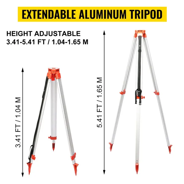 Niveau Laser Rotatif avec Trépied et Mire — Portée Mesure 500 m Kit Laser Rotatif avec Trépied et Mire — 5 m Mire