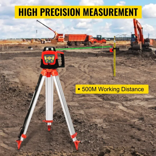 Niveau Laser Rotatif avec Trépied et Mire — Portée 500 m Kit Laser Rotatif avec Trépied et Mire — 5 m Mire Arpentage