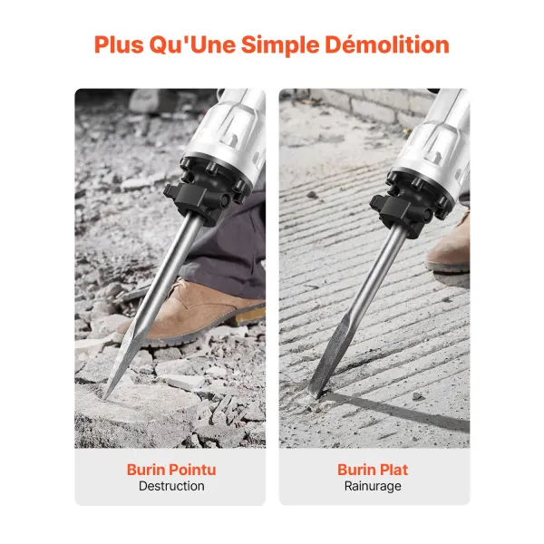 Marteau de Démolition 3500 W Marteau-Piqueur 60 J 1900 BPM Marteau Perforateur avec 2 Burins Remplaçables Poignée