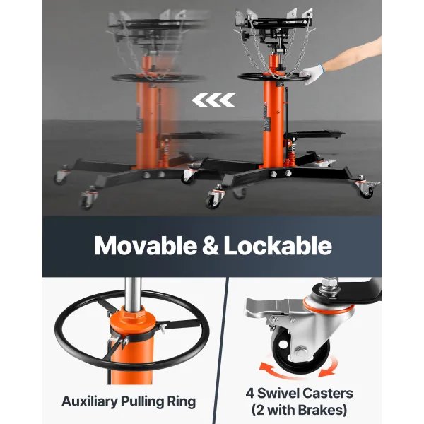 – cric de Transmission hydraulique — 600 kg — roues pivotantes à 360 °