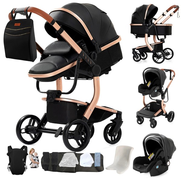 poussette cuir pu noir