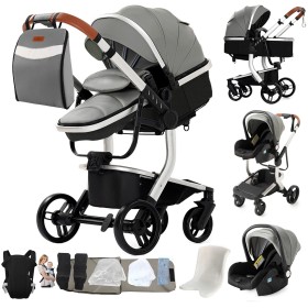 poussette cuir pu grise