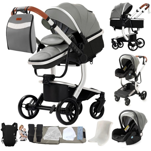 poussette cuir pu grise