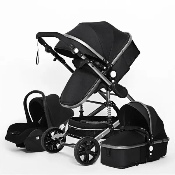 Poussette bébé 3 en 1 combinée, réversible et noire