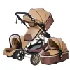 Poussette bébé 3 en 1 combinée, réversible et tout-terrain couleur camel