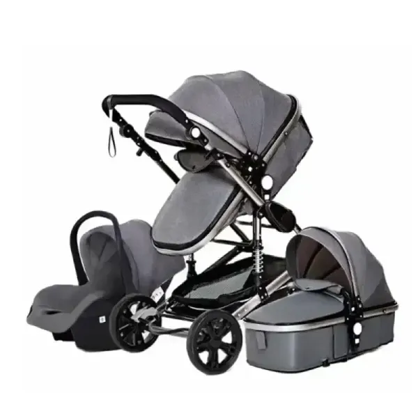 Poussette bébé 3 en 1 combinée, réversible et tout-terrain, couleur grise