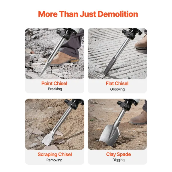 Marteau Piqueur de Démolition 2800 W — Brise-béton avec 3 Burins — Burineur Électrique 1200 BPM