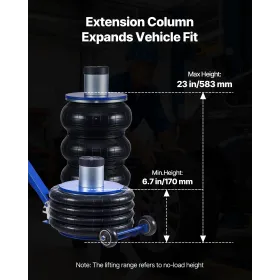 Cric Pneumatique 6 T — Cric de Levage Pneumatique Capacité jusqu'à 673 mm avec Colonne de Rehausse — 4 Coussins d'Air
