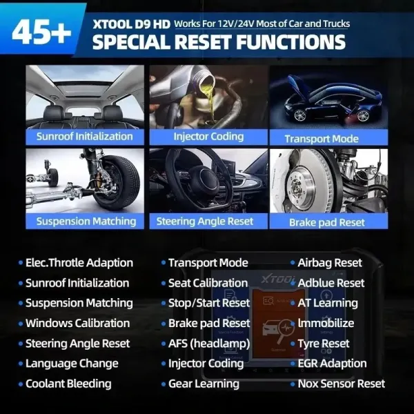 + de 45 fonctions de réinitialisations valise diagnostic XTOOL D9HD