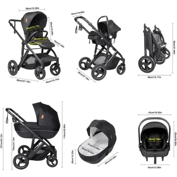 poussette 3 en 1 v7 différentes utilisations