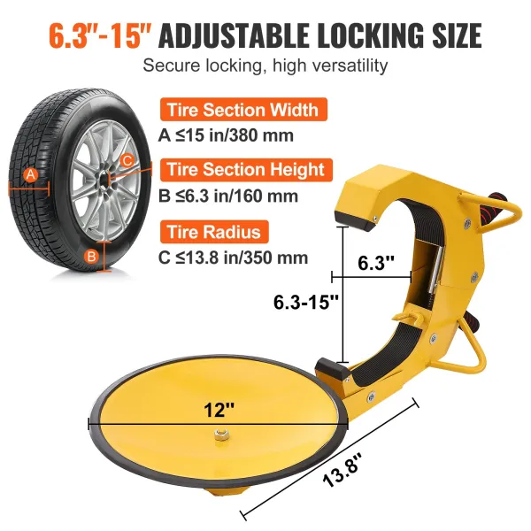Antivol auto universel Lot de 2 Sabots de Roue Antivol 16-38 cm Bloque-Roue en Acier Q235 ventouse 30 cm 4 Clés